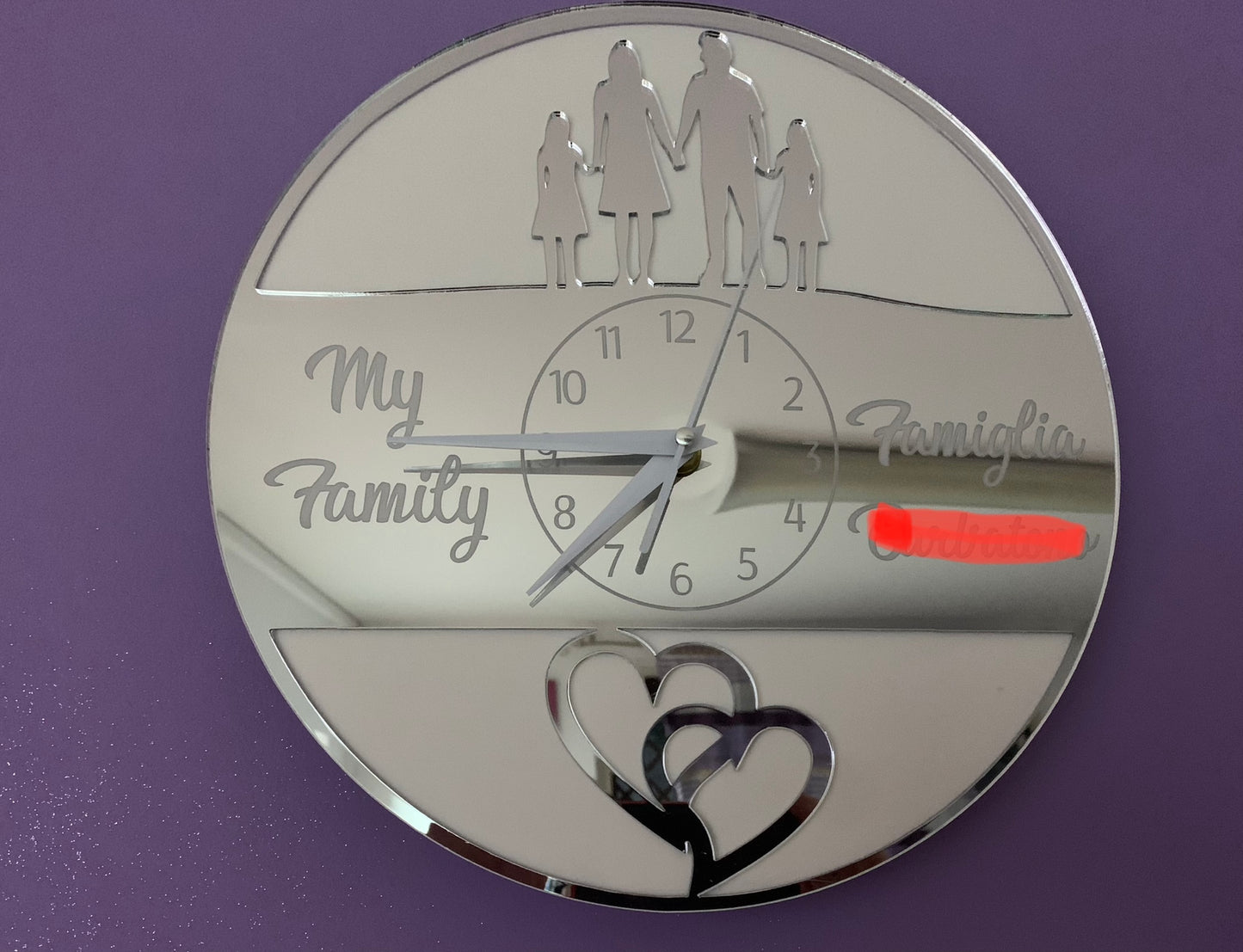 Orologio da parete plexiglass argento specchio family