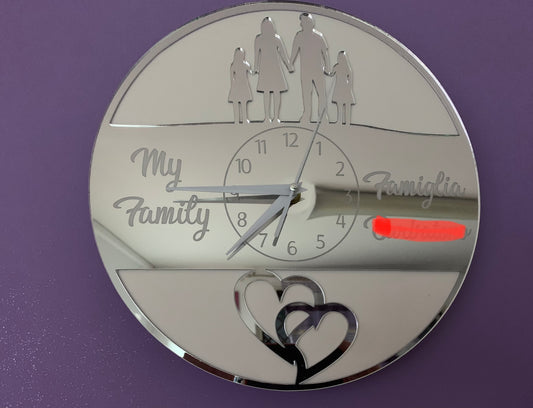 Orologio da parete plexiglass argento specchio family